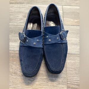 Donald J. Pliner Suede Buckle Stud Loafer Slip On